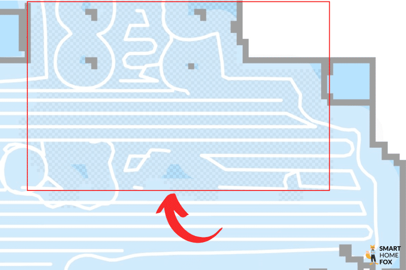 Ковер на карте Dreame L10s Ultra заштрихован.